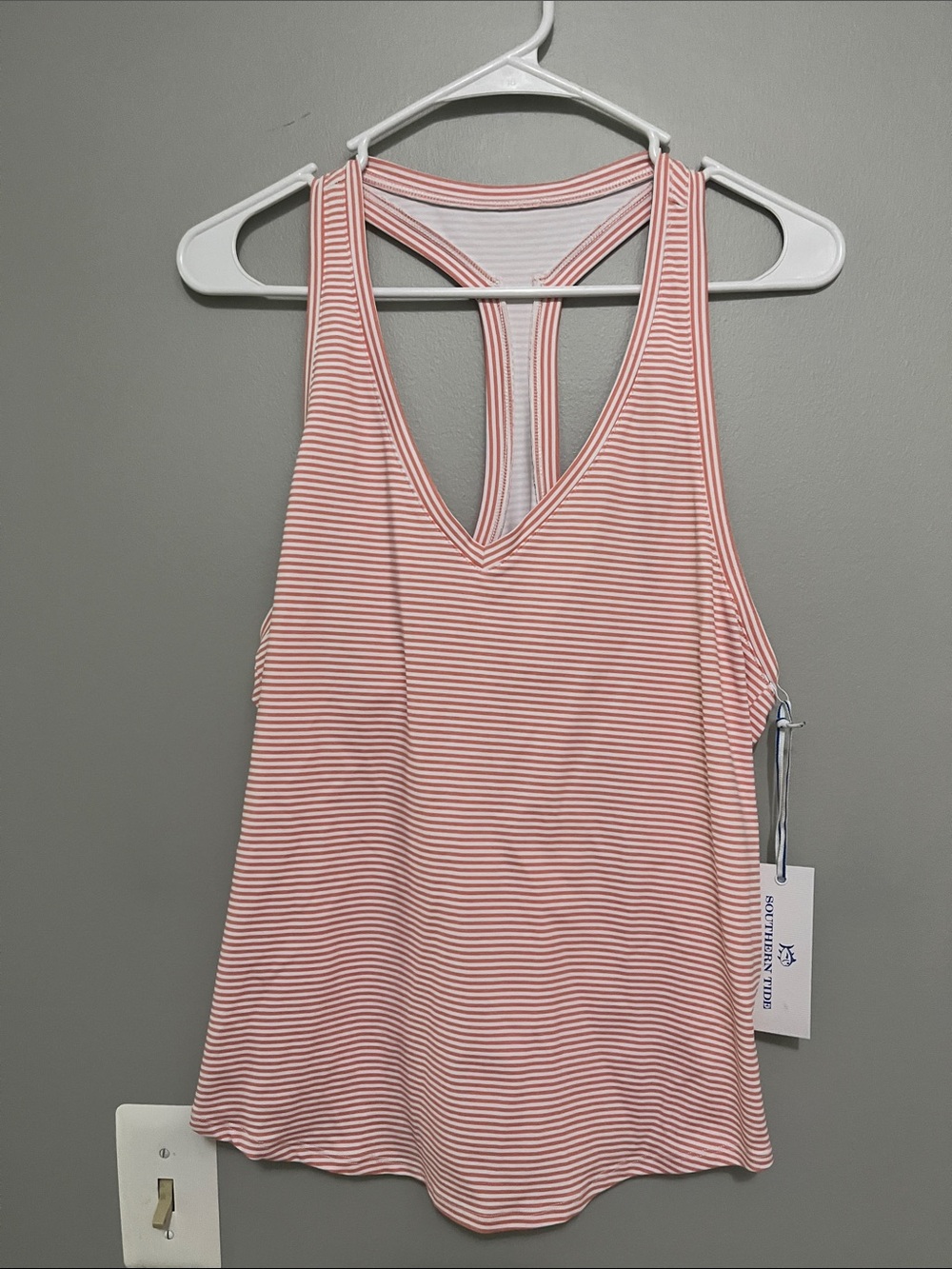 Southern Tide Pink and White Striped V-Neck Racerback Tank